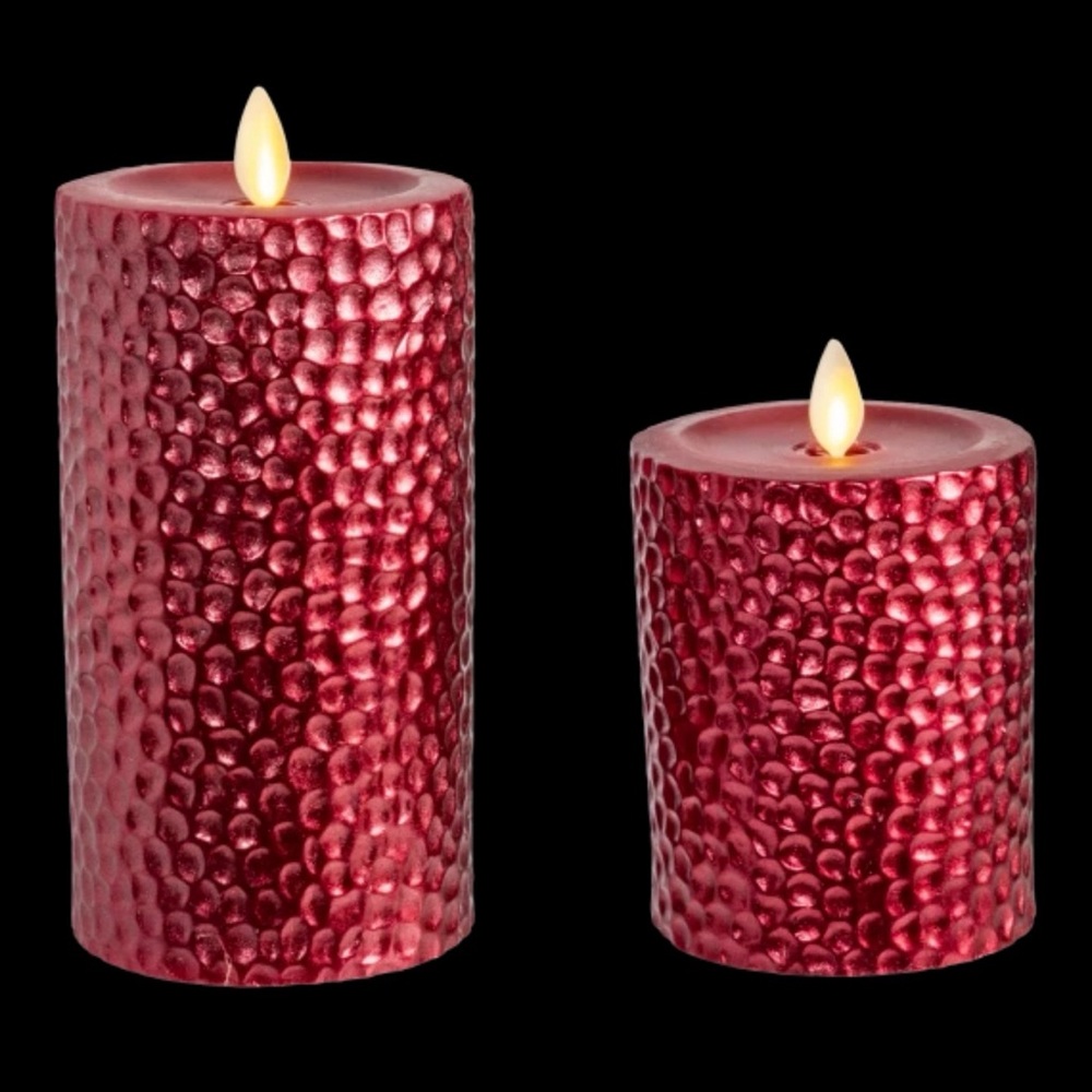 Luminara 2-Piece Flameless 4" and 6" Metal Hammered Pillar Candle Set